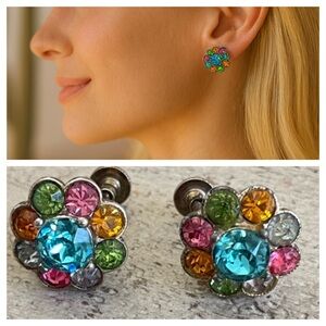 Bogoff Vintage Collectable Signed Earrings Rhodium Plate Screw Back 1950s